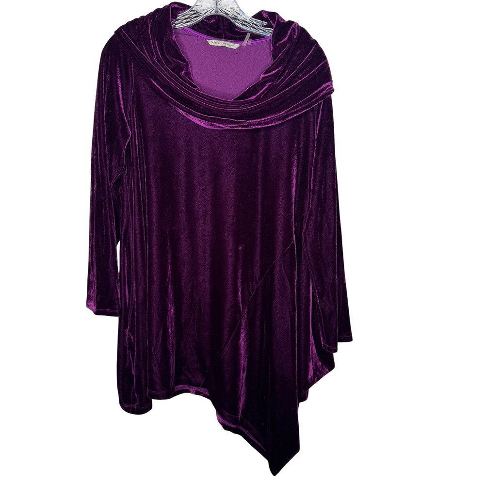 Soft Surroundings Purple Velvet Cowl‎ Neck Asymmetrical Tunic Top Size S